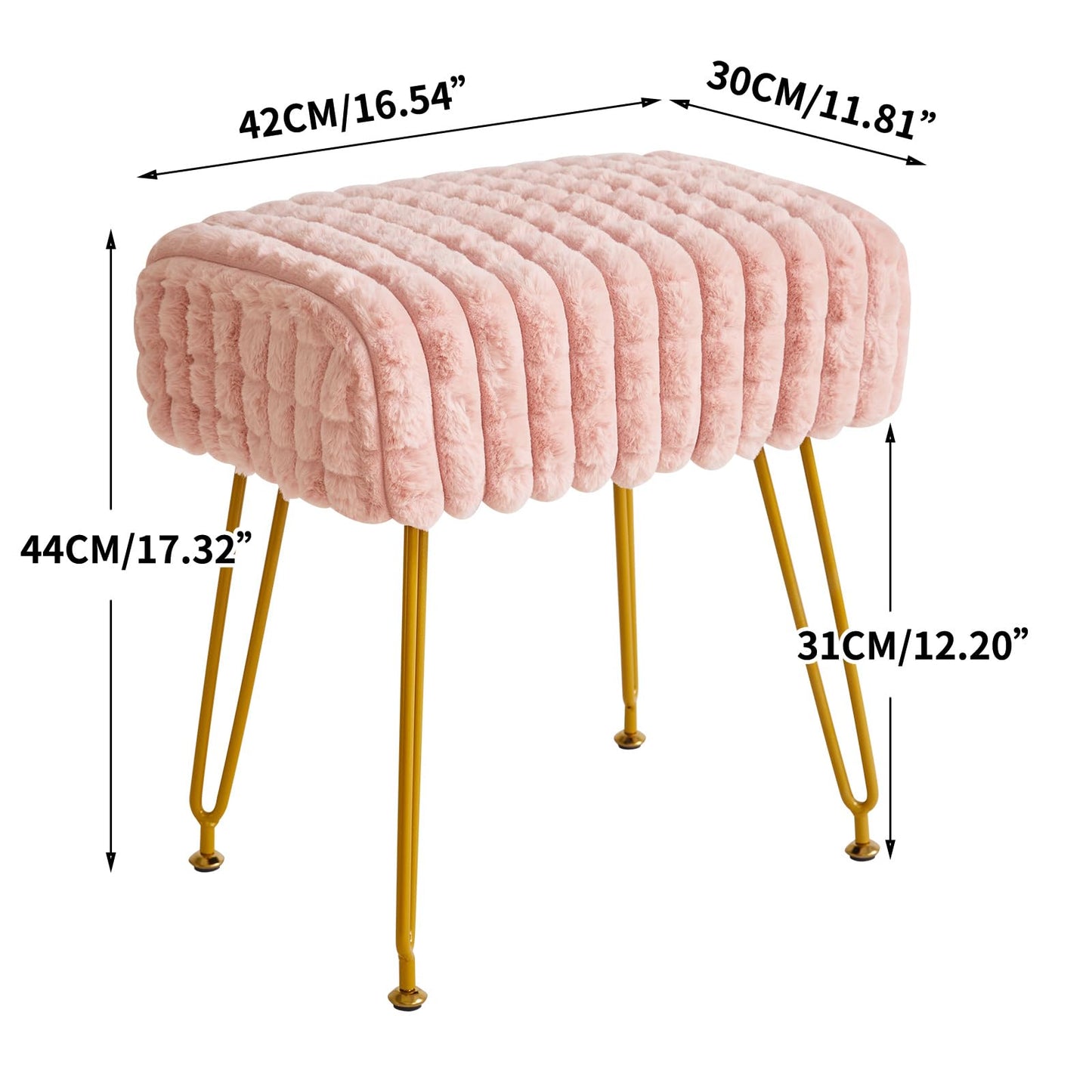 IBUYKE Rectangular Footrest Stool Ottoman, Makeup Vanity Stool Side Table, Velvet Dressing Table Seat, Footstool Chair, Golden Steel Legs, for Makeup Room, Bedroom, Square Grid Pattern, Pink WBD003P