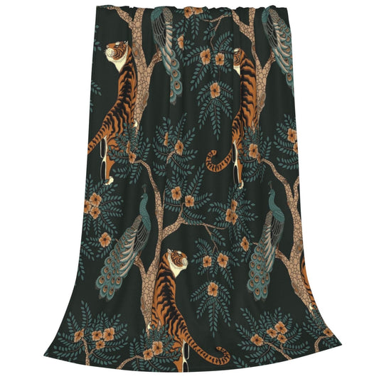 Tiger and Peacock Throw Blanket 50"X40" Lightweight Flannel Throws Blankets for Couch Bed Sofa Living Room Bedroom Home Decor,Soft Cozy Fluffy Fuzzy Plush Blanket for All Season