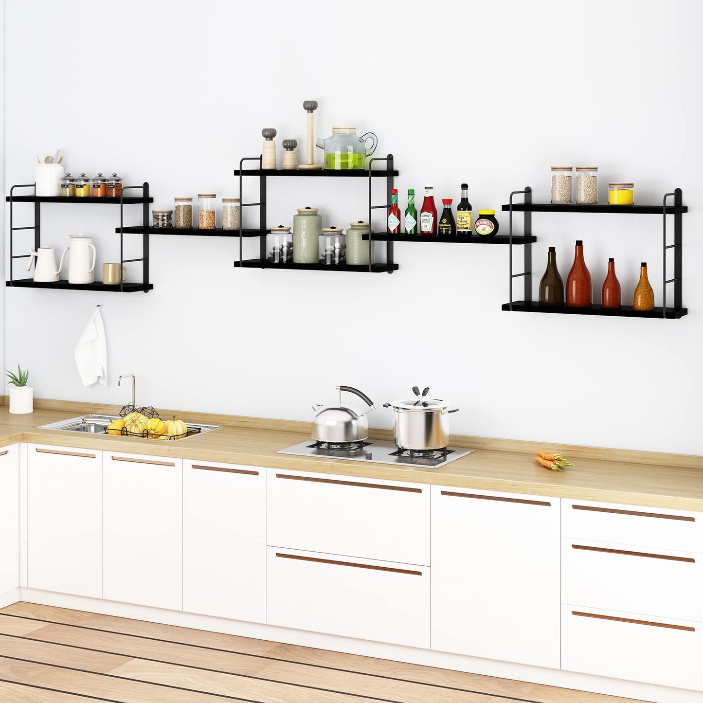 MXCSE Wall Shelves, Wall Mounted Bookshelves, DIY Floating Shelves for Wall, Wood Hanging Book Shelves for Room, Bedroom, Living Room, Easy Installation (Black, 50W x 17H)