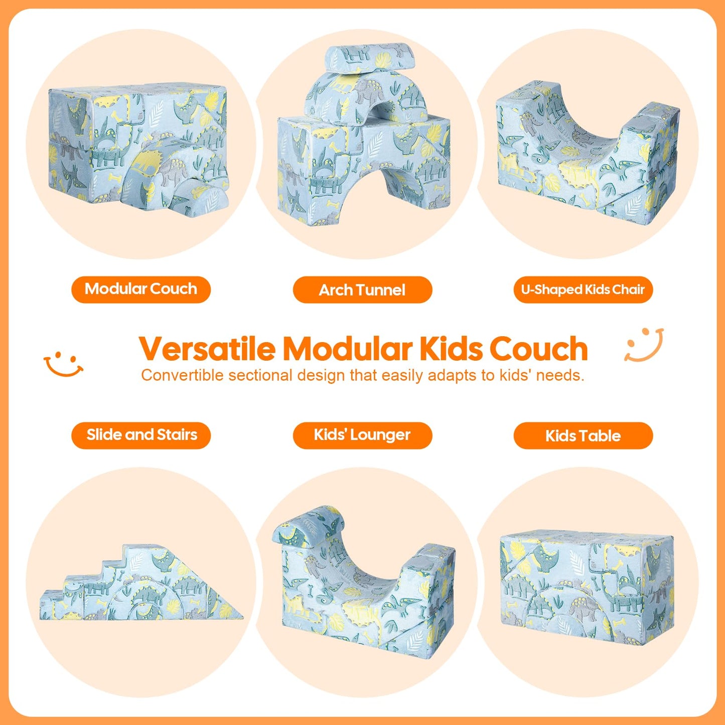 MeMoreCool Foam Climbing Toddler Couch, Modular Kids Sofa with Slide & Stair, Convertible Baby Couch for Playroom, Sectional Furniture for Crawling, Climbing, and Kids’ Play