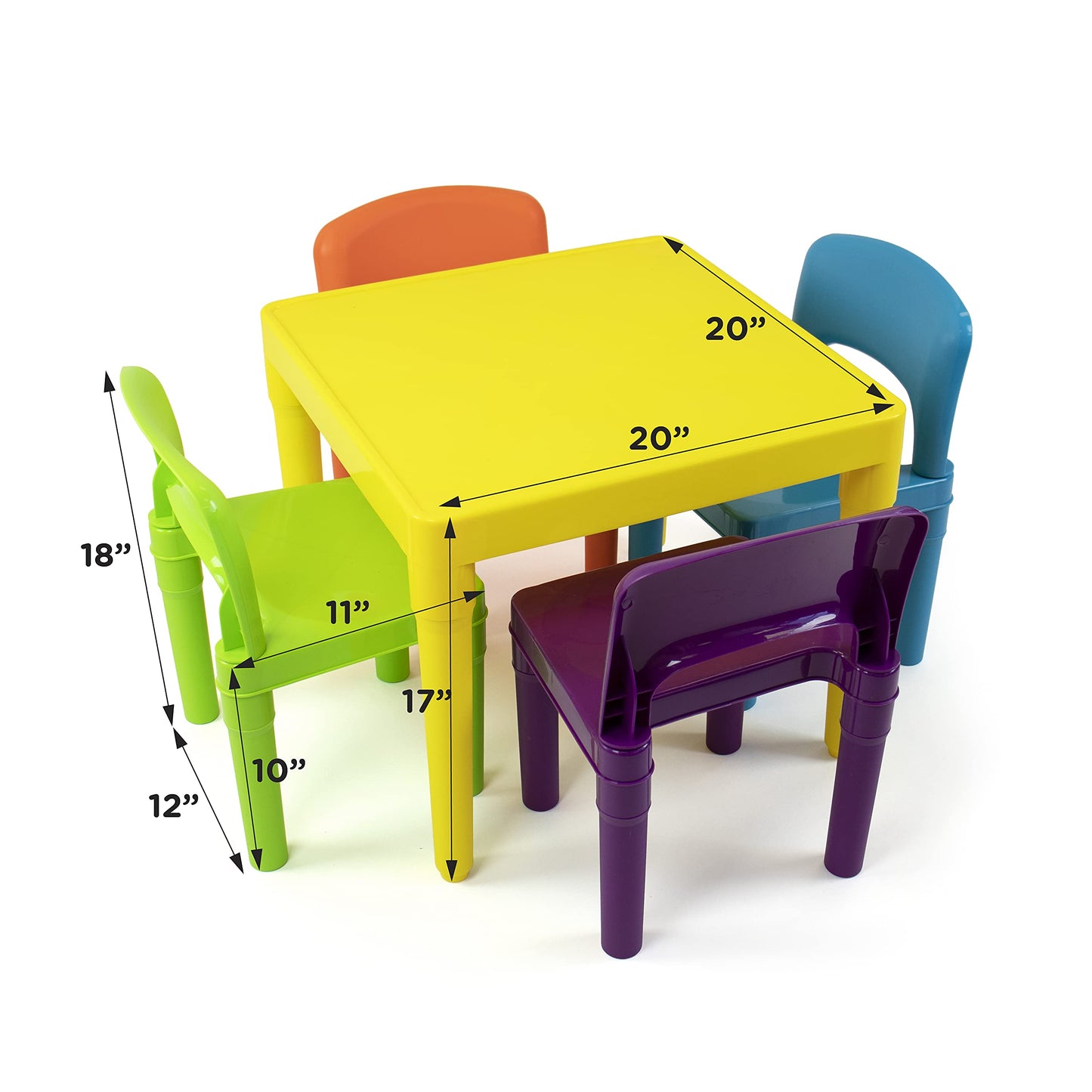 Humble Crew Kids Plastic Table and Chair Set, Toddler Activity Table with 4 Chairs, Lightweight Easy-Clean Kids Desk for Play, Snacks & Crafts, Indoor Outdoor Playroom Furniture, Yellow/Vibrant