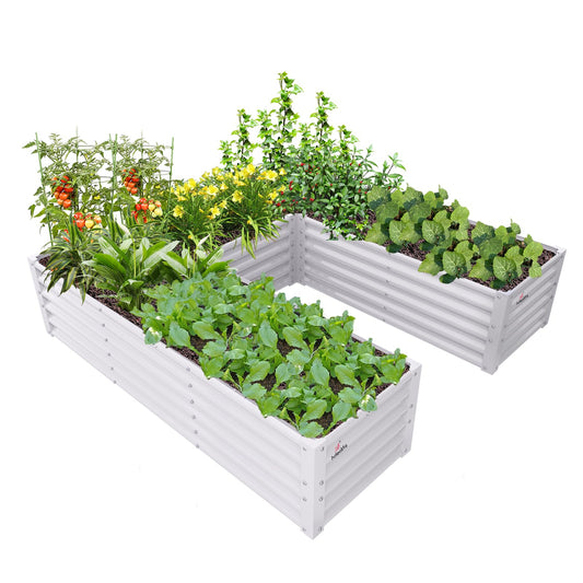 A ANLEOLIFE U-Shaped Outdoor Galvanized Raised Garden Bed, 6x6x1.5ft, Center-Access Bottomless Planter Box, 22-Gauge Corrugated Metal, Reinforced Bracing Rods, Antique White
