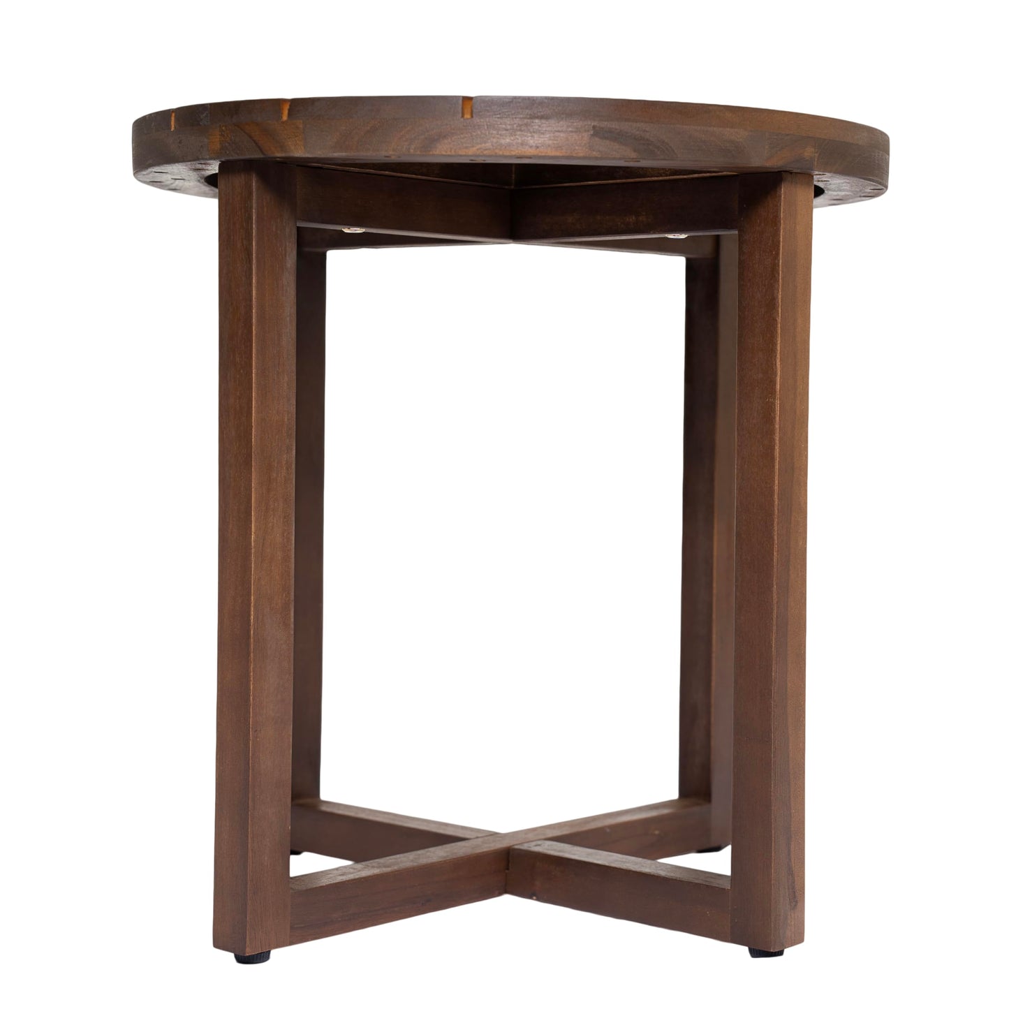 Christopher Knight Home Jara Outdoor Round Side Table, Slat Panel Small Coffee Table, Acacia Wood Side Desk for Backyard Balcony Garden, Weather Resistant Patio End Table, Dark Oak