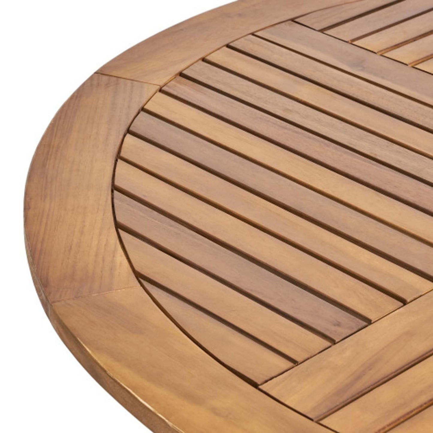 LCNDKF Weatherproof Slatted 47.25" Round Patio Dining Table, Solid Acacia Wood Teak Finish, Stable Indoor Outdoor Garden Lawn Family Dinner Furniture