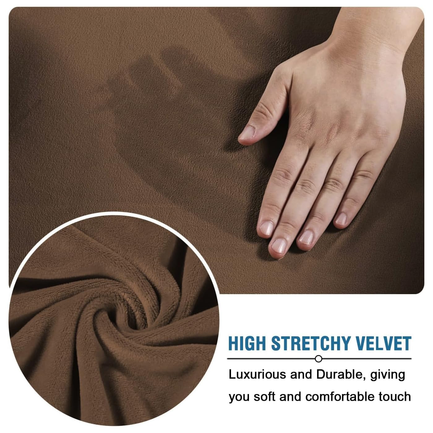 H.VERSAILTEX Modern Velvet Plush 4 Piece High Stretch Sofa Slipcover Sofa Cover Furniture Protector Form Fit Luxury Velvet Sofa Cover for 3 Cushion Couch Width Up to 90 Inch (Sofa, Caramel Cafe)