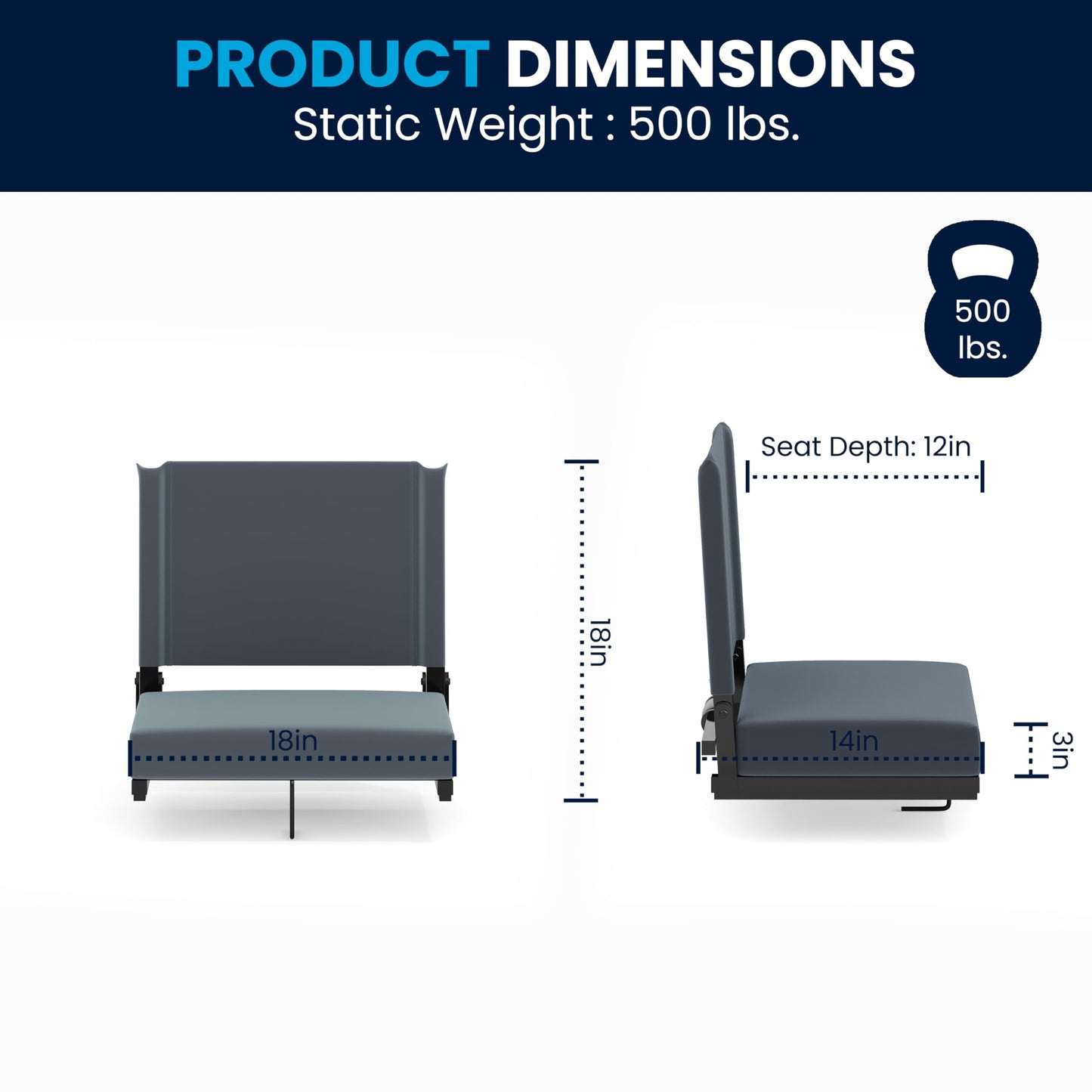 Flash Furniture Grandstand Portable Stadium Seat for Bleachers or Benches, Folding Padded Stadium Chair with Carrying Handle, 500 lb. Weight Capacity, Dark Blue
