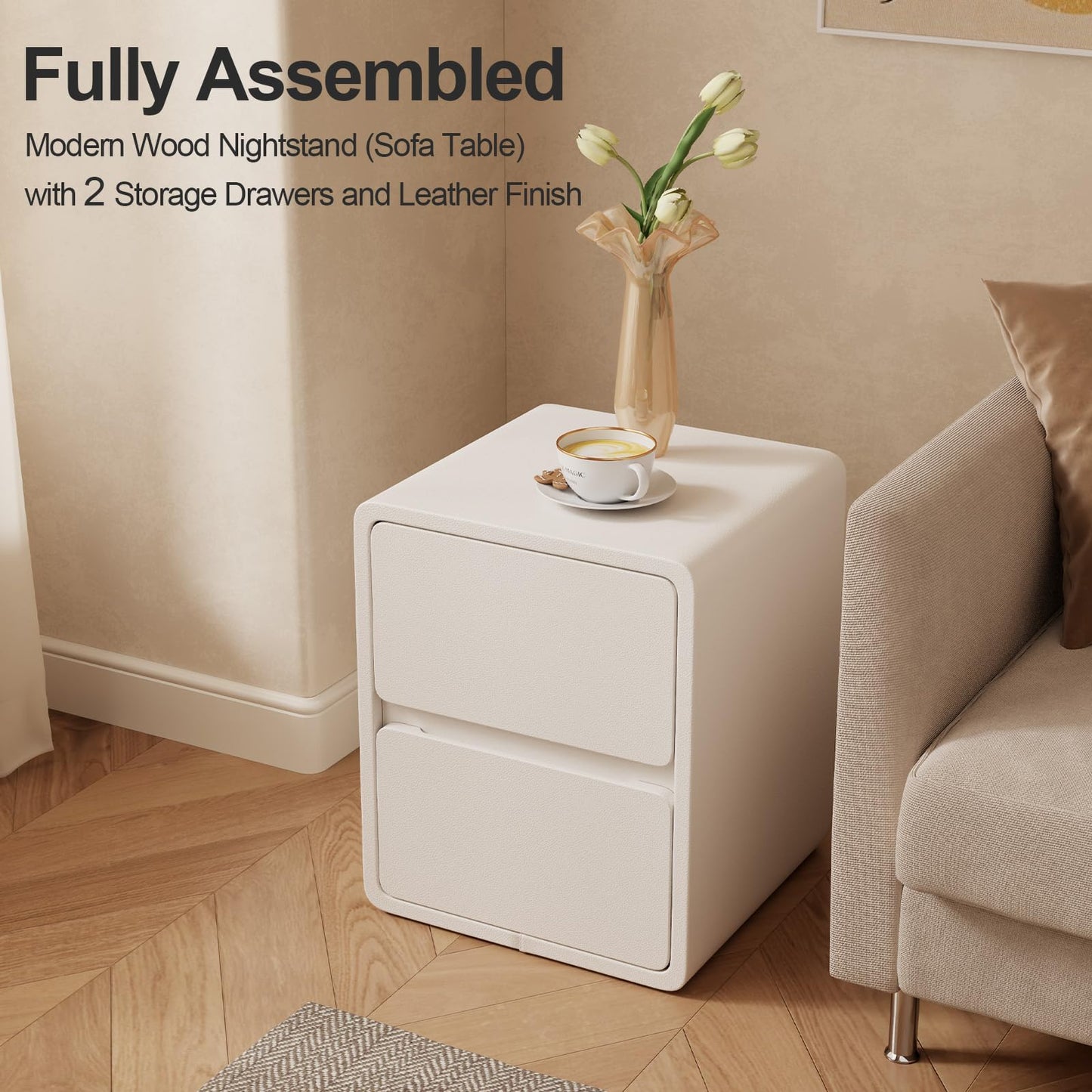 AQIMUELE Bedside Table, Night Stand with Drawers,Small Night Stand with Leather Surface for Bedroom