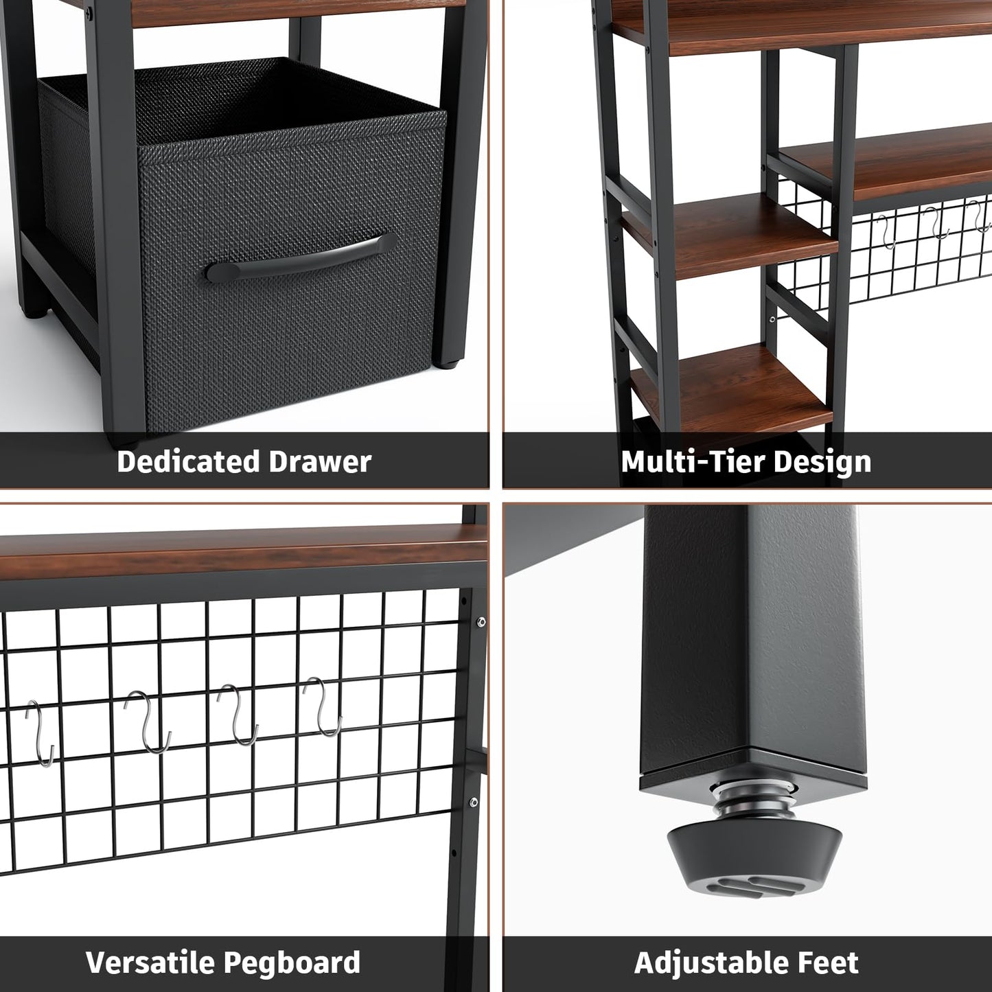 Rifoer Desk Hutch for Computer Monitor,Desktop Bookshelf Organizer,4 Tier Desk Hutch with Grid Panel,38.6" Desk Shelf Storage Rack for Home Office,Study,Dorm,Black