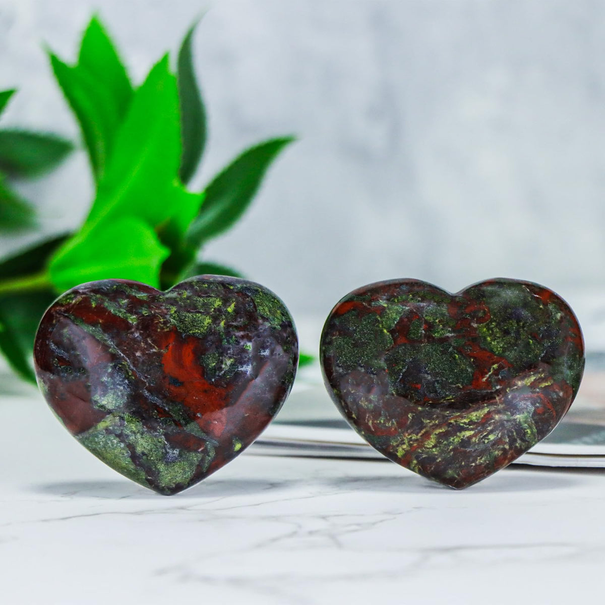 SMQ 60mm Dragon Blood Jasper Heart Crystal Worry Stone for Anxiety Large Polished Natural Healing Crystals Reiki Heart Rock for Healing,Meditation & Home Decor