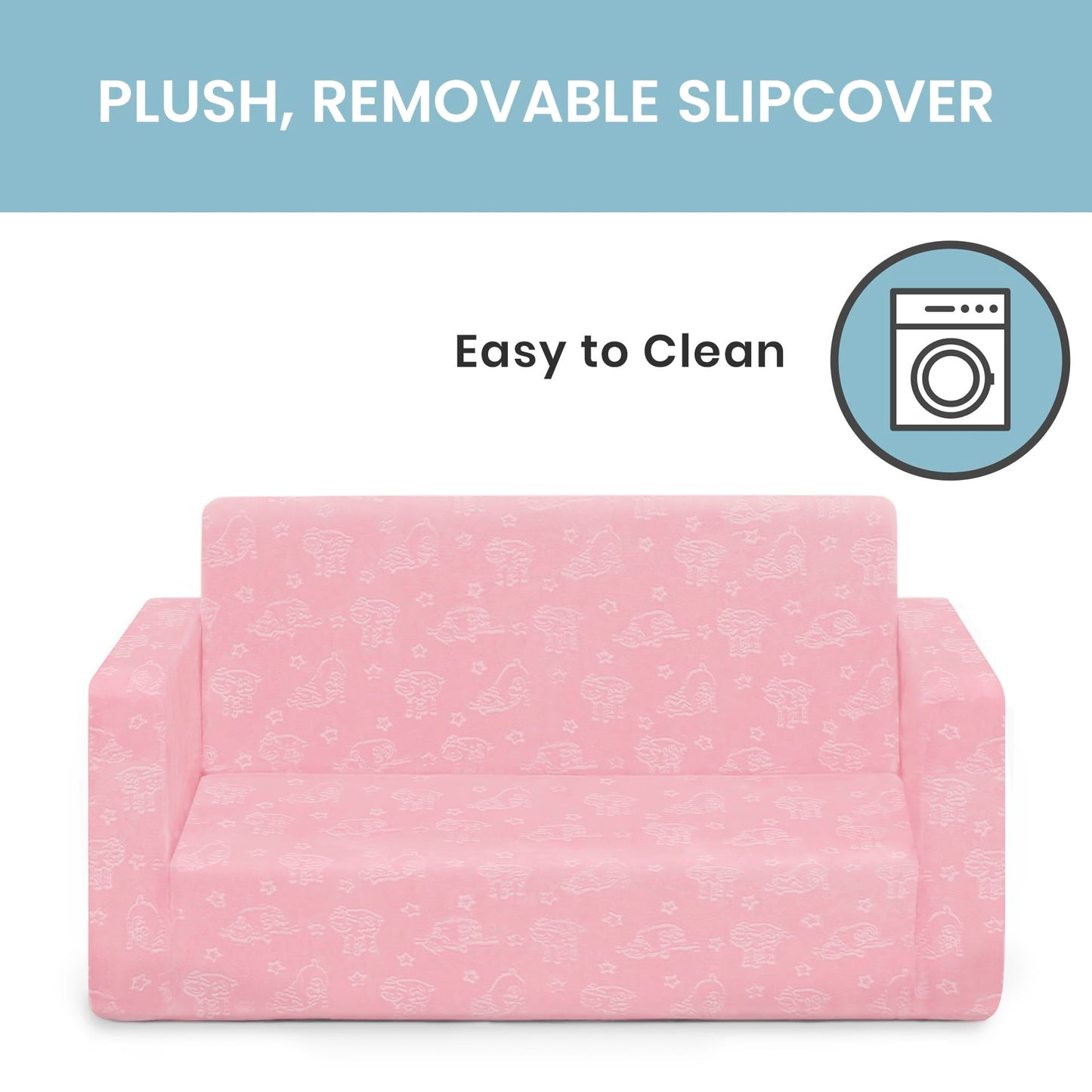 Delta Children - Serta Perfect Sleeper Kids 2-Seater Sofa, Convertible 2-in-1 Flip Open Toddler Couch Sleeper, Foam Chair for Playroom & Bedroom, Bed Lounger, Comfy Play Sleeping Lounge Chair, Pink