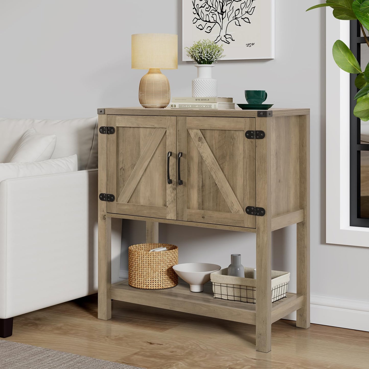 Mufico Sofa Table Console Table,Coffee Bar Cabinet,31.5 L x 13.8 D x 34.65 H Entryway Table with 2 Storage Cabinets,Farmhouse Foyer Table,Buffet Sideboard for Kitchen,Hallway (Rustic Brown)