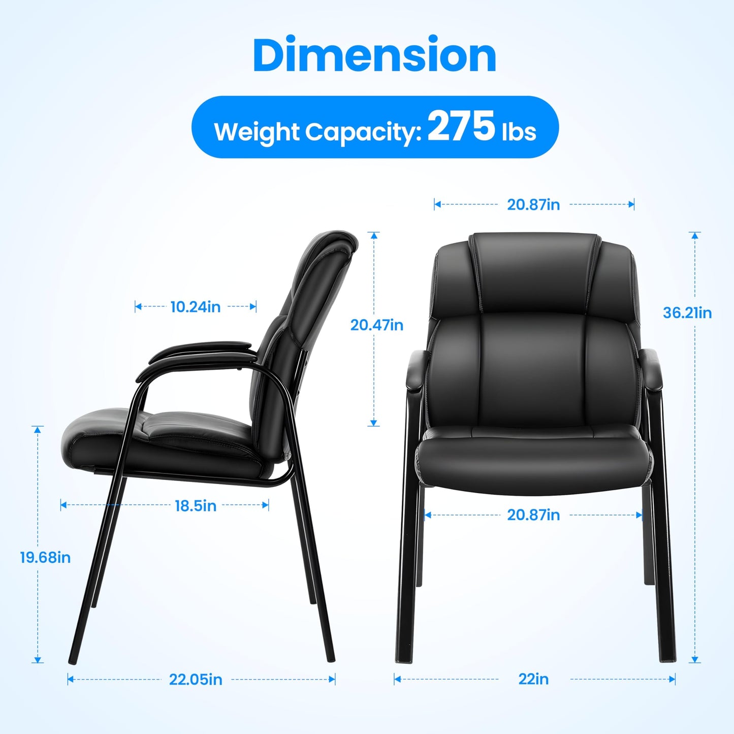 Simple Deluxe Office Guest Chair with Padded Armrests (No Wheels), Stationary Leather Reception Chair for Waiting Room, Conference Room, Lobby, Home, Desk Side & Dining, Black