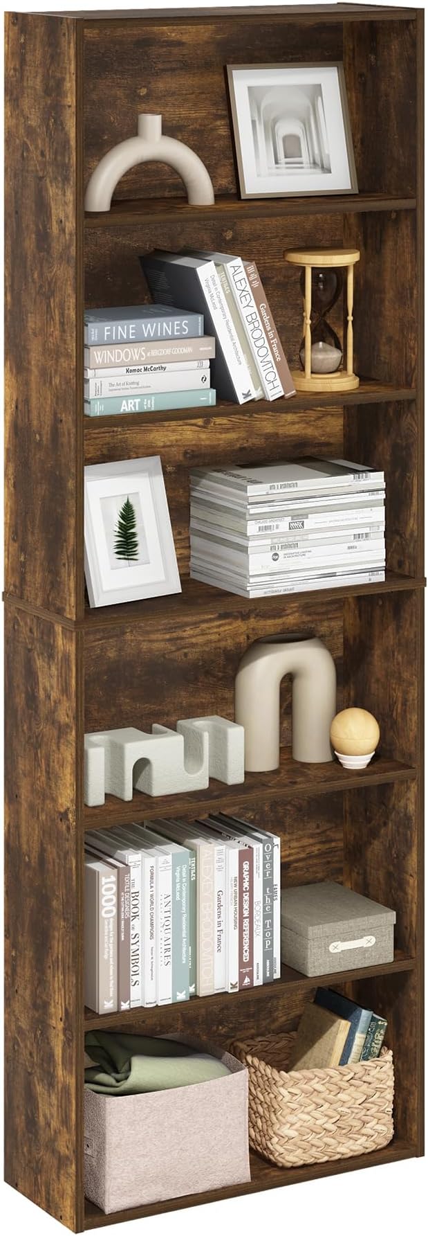 Furinno Jaya Simply Home Free Standing 6-Tier Open Storage Bookcase, Amber Pine