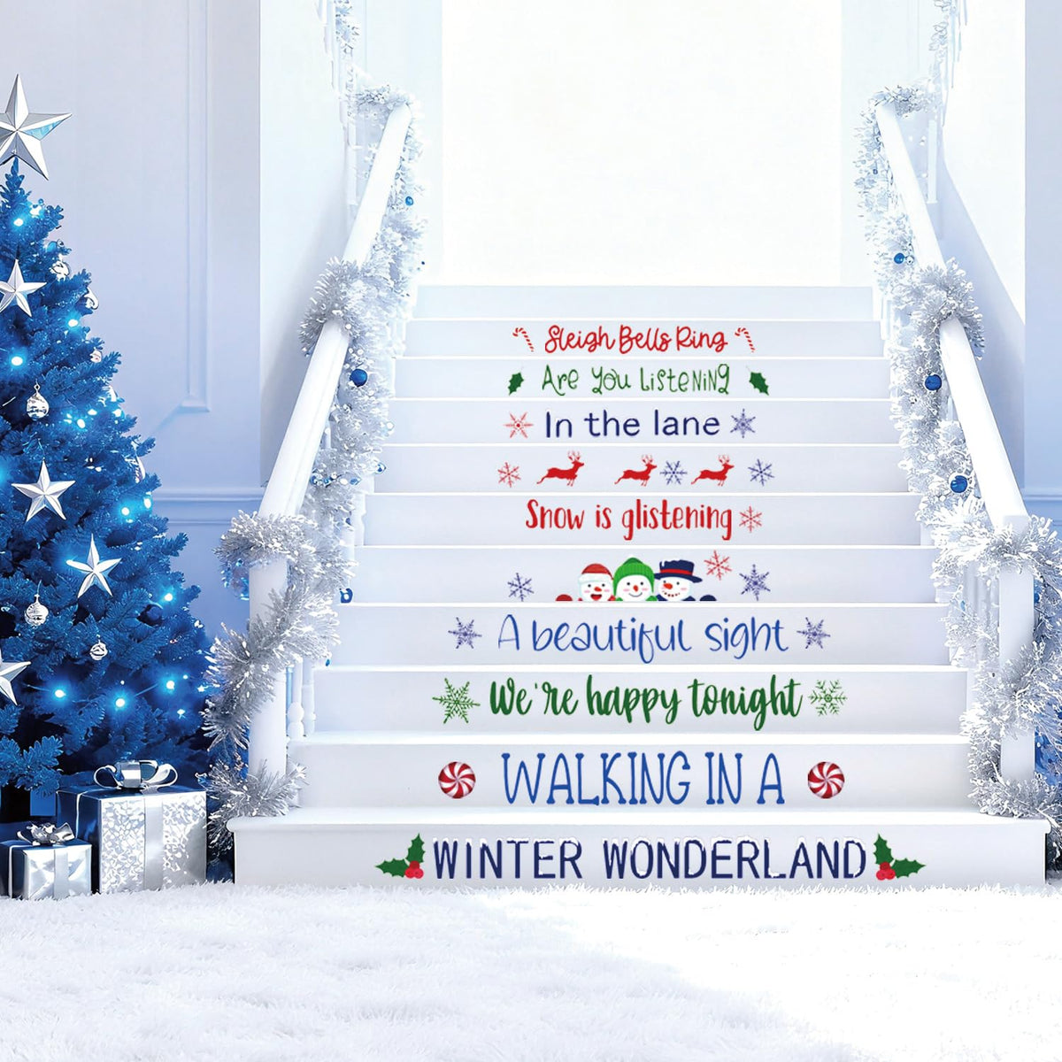 TOARTi Merry Christmas Stairs Stickers Xmas Quotes Wall Sticker Merry Christmas Wall Decals Xmas Party Winter Holiday Supplies Stairs Decoration