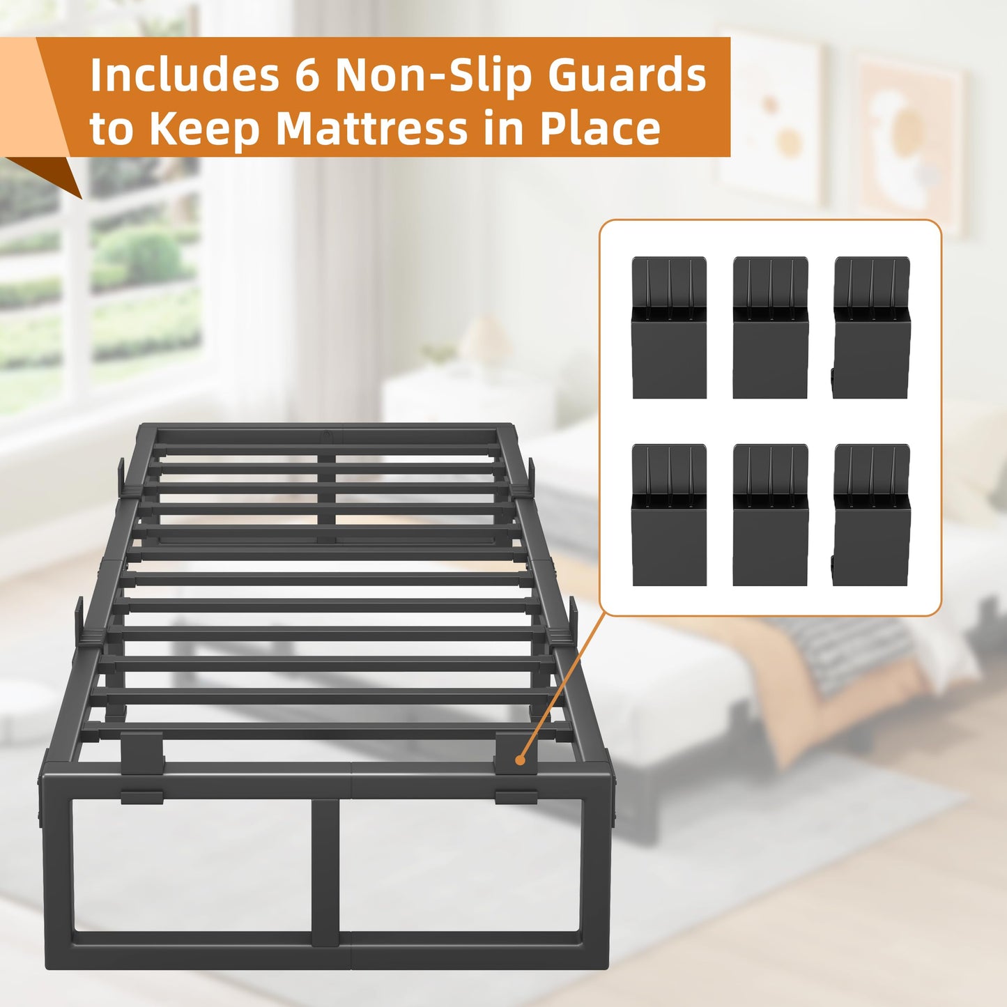 Cresyfu Twin Bed Frames, 18 Inch Metal Platform Bed Frame with Squeak Free U-Slot Design, 6 Non-Slip Guards, 3500lbs Heavy Duty Steel Slat Support, No Box Spring Needed, Under Bed Storage, Black