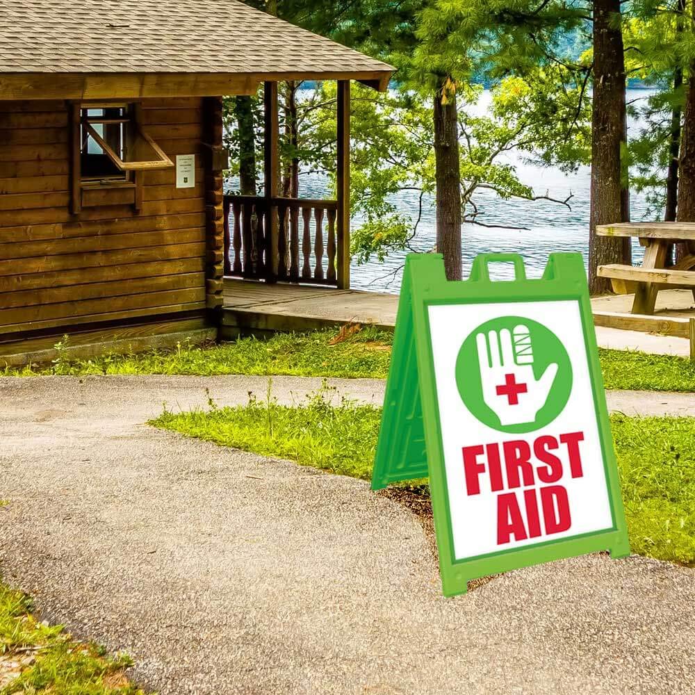 Plasticade Signicade Deluxe A Frame Sidewalk Curb Sign Portable Folding Double Sided Display with Quick Change System for Store Signs, White