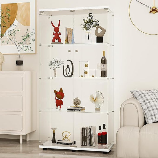 Display Cabinet with Glass Door and Lock, 4-Shelf Fast Installation in 30 Mins