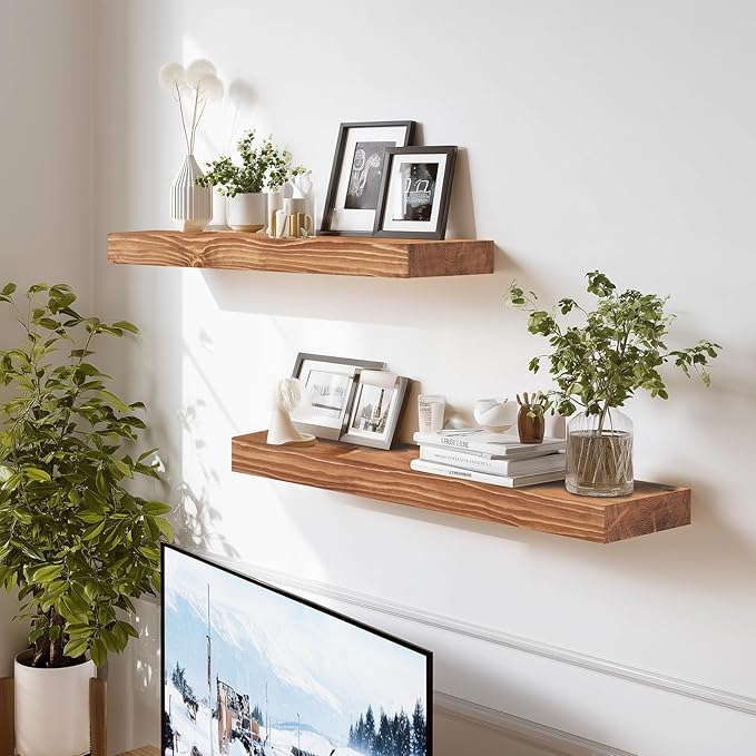 24x8x1.6 inch Floating Shelves Set of 2 – Solid Wood Rustic Oak Wall Mounted