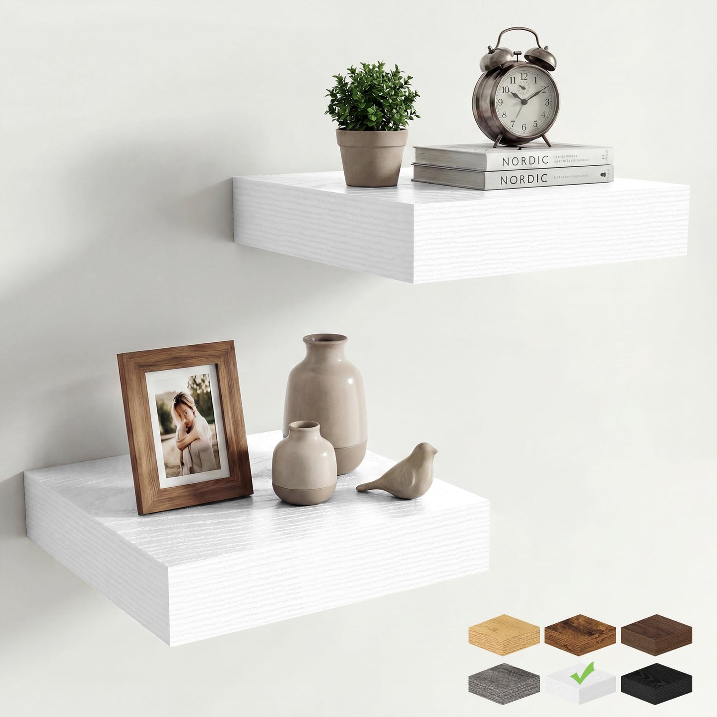 Dreamland Floating Shelves for Wall, 12in Deep Floating Shelves, White Rustic Wall Shelves for Living Room Bathroom Bedroom Kitchen, 12inch 2Pack