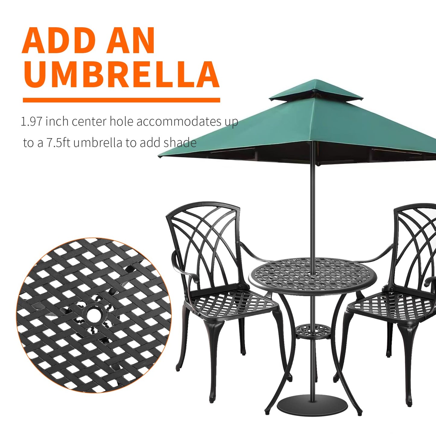 Withniture Outdoor 3 Piece Bistro Set Cast Aluminum Bistro Table and Chairs Set of 2, All Weather Bistro Patio Set, Patio Furniture for Garden Black