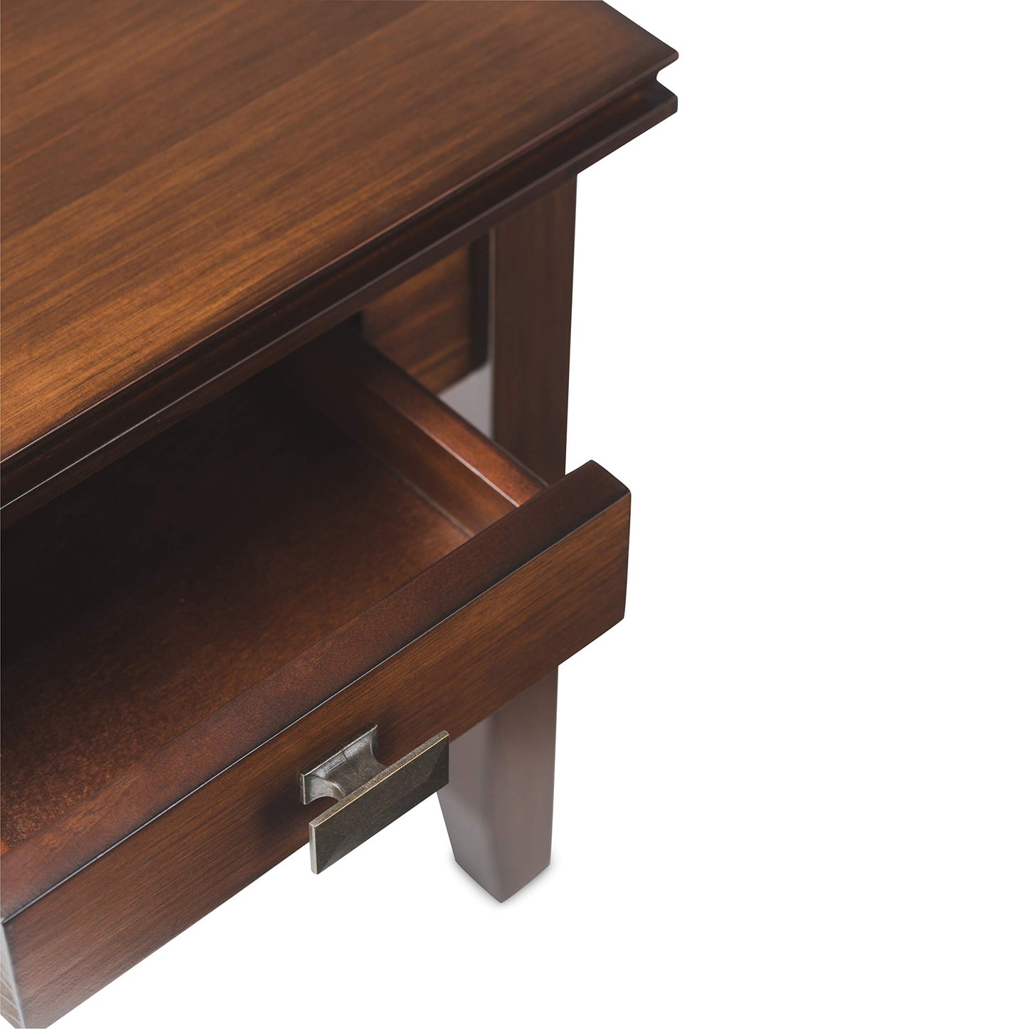 SIMPLIHOME Artisan End Table - 21 inch Wide Solid Wood Square Side Table with Drawer in Russet Brown, Transitional Nightstand or Lamp Stand for Living Room, Bedroom, or Entryway with Tapered Legs