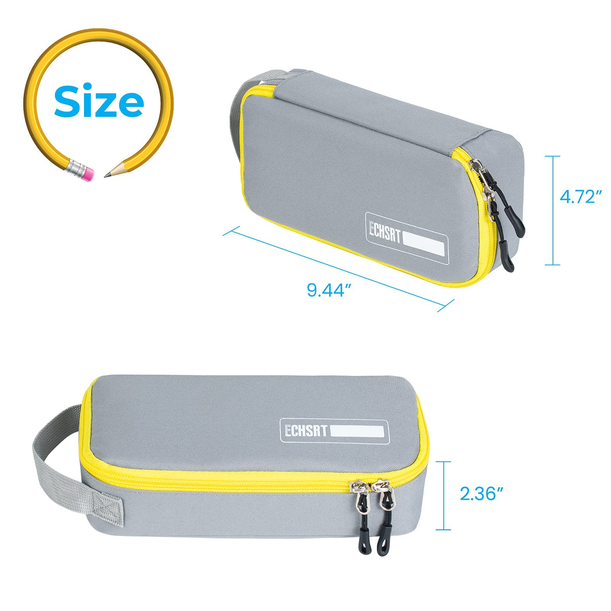 ECHSRT Large Pencil Case, Aesthetic Pen Pouch with Big Capacity, Minimalist Portable Stationery Bag with Handle for Office Organizer Grey Pencil Cases