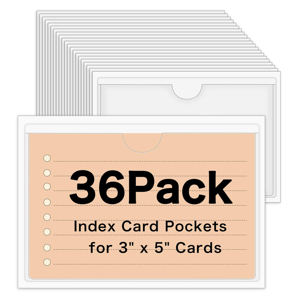 36 Pack 3" x 5" Index Card Holder Adhesive Plastic Label Holders Clear Tote Bag Labels Stickers for Organizing Storage Bins Library Card Shelves