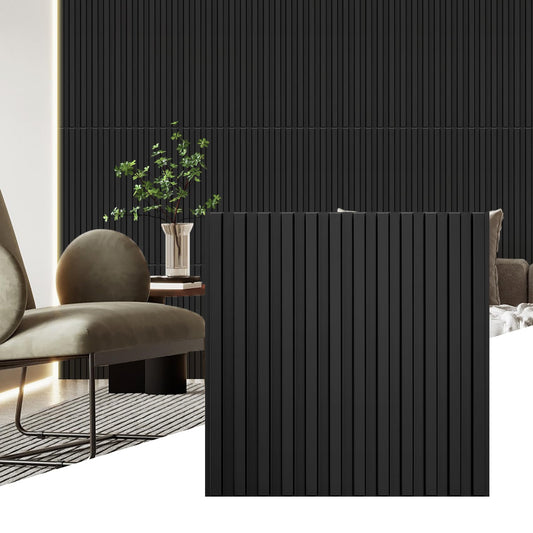 STICKGOO Slat Wall Panel, 3D Wall Panels for Interior Wall Decor PVC Fluted Textured Panel 12-Tile 19.7 x 19.7in - Black