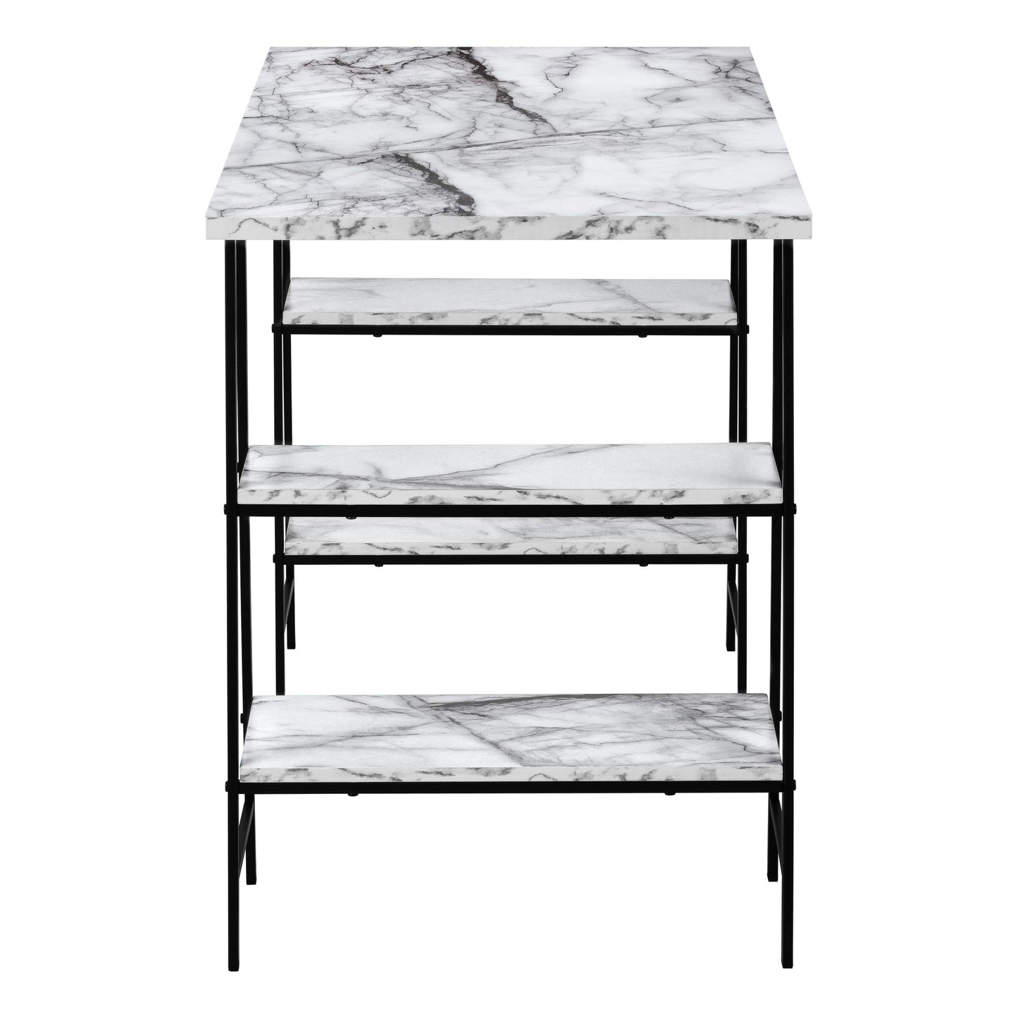 Monarch Specialties I 7527 Computer Desk, Home Office, Laptop, Storage Shelves, 48" L, Work, Metal, Laminate, White Marble Look, Black, Contemporary, Modern