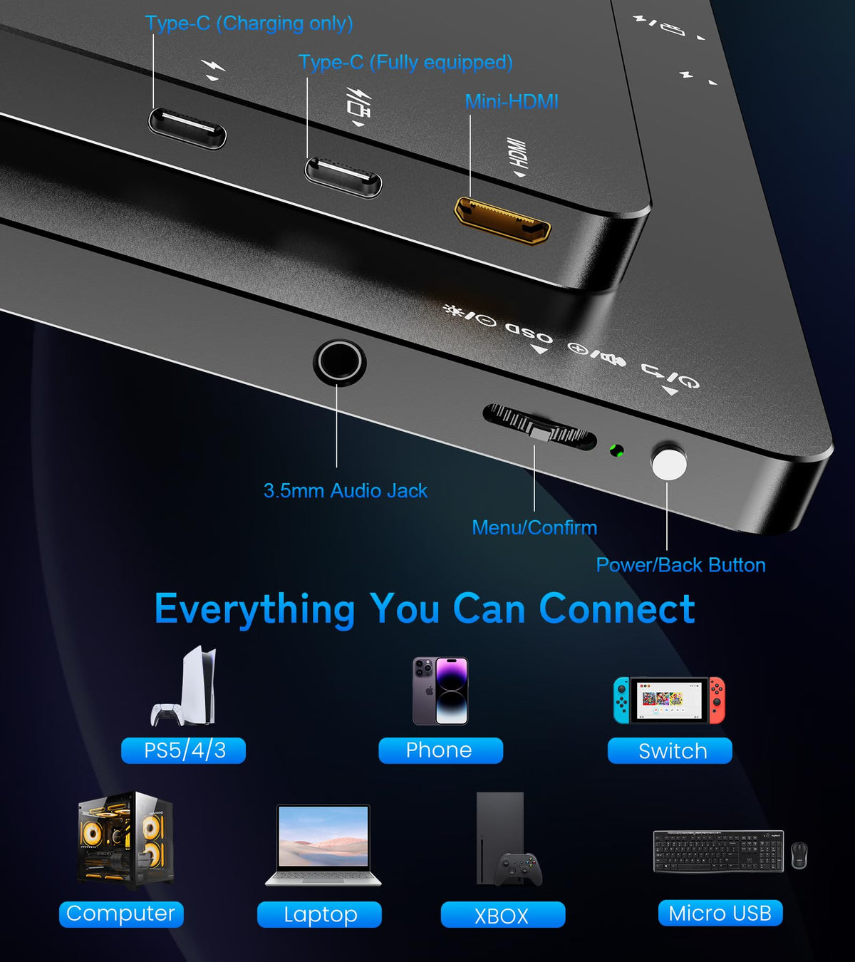 Prystivue 11" 2.5K Touchscreen Portable Monitor, 2560x1600 IPS Display 16:10,USB-C & Mini HDMI, VESA Stand Compatible with Laptops, Desktops, Phones, PS, Mac, Xbox, Switch, and Other Gaming