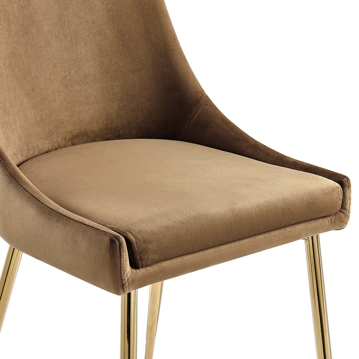 Modway Viscount Performance Velvet Upholstered Side Dining Chairs in Gold Cognac - Set of 2