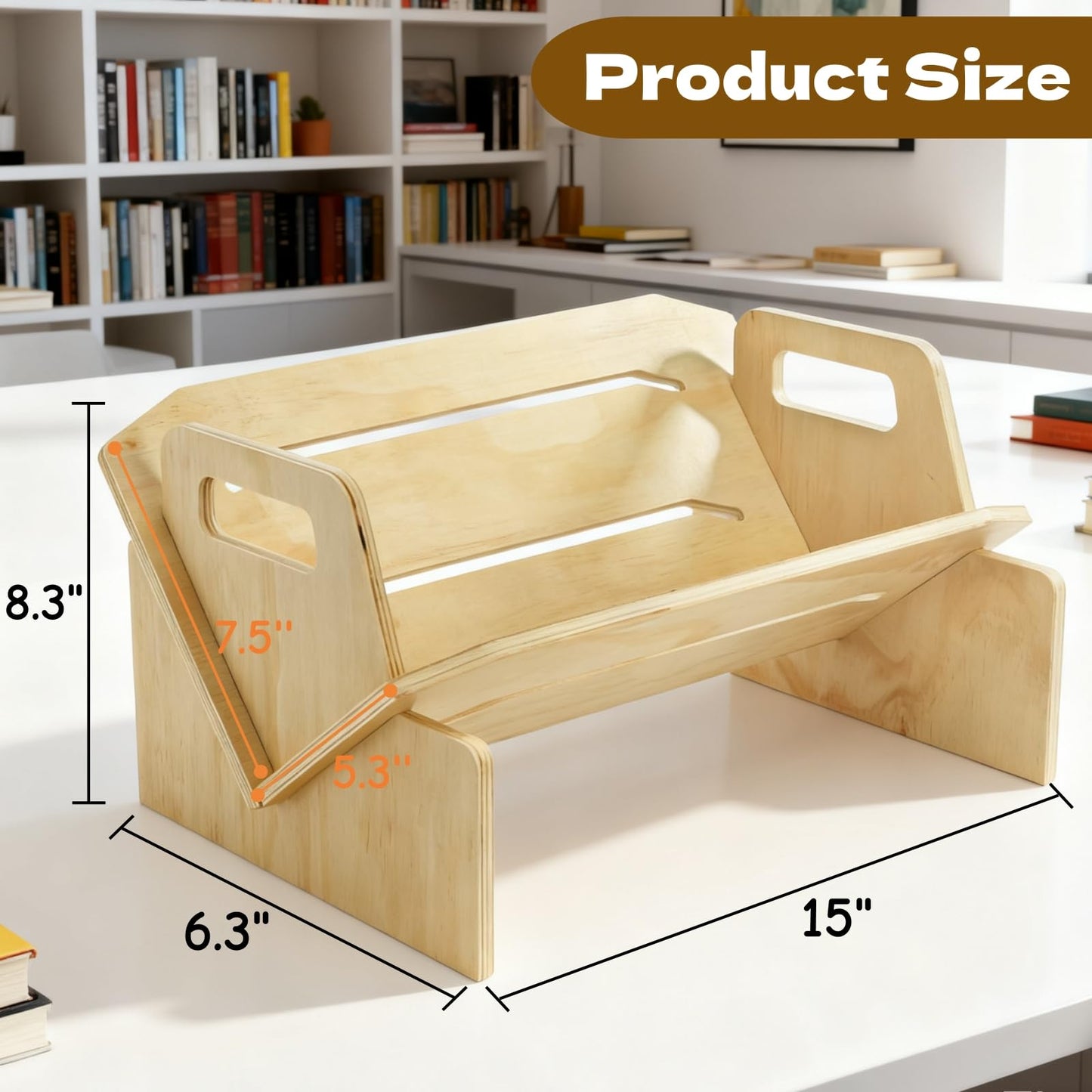 Acshio Wood Desktop Bookshelf, Tabletop Book Storage Rack Display Shelf with Handle, Tilting Office Bookcase Magazine Holder CD Rack for Office, Study Room, No Tools Required
