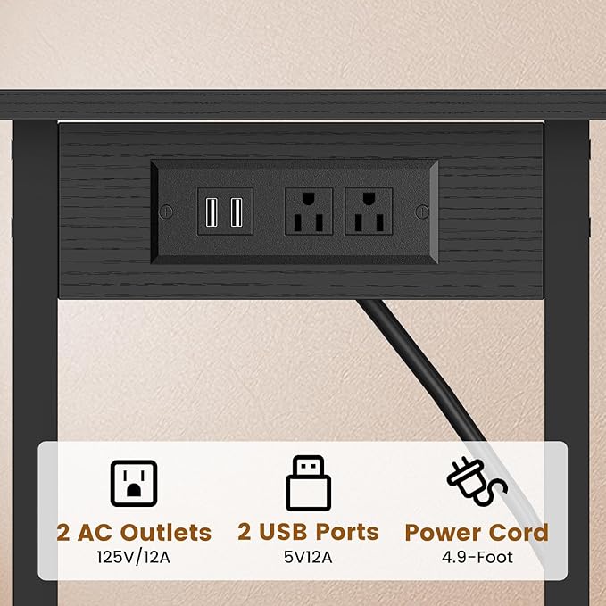 Asgolion Tall End Table with Charging Station, Skinny Nightstand with USB Ports
