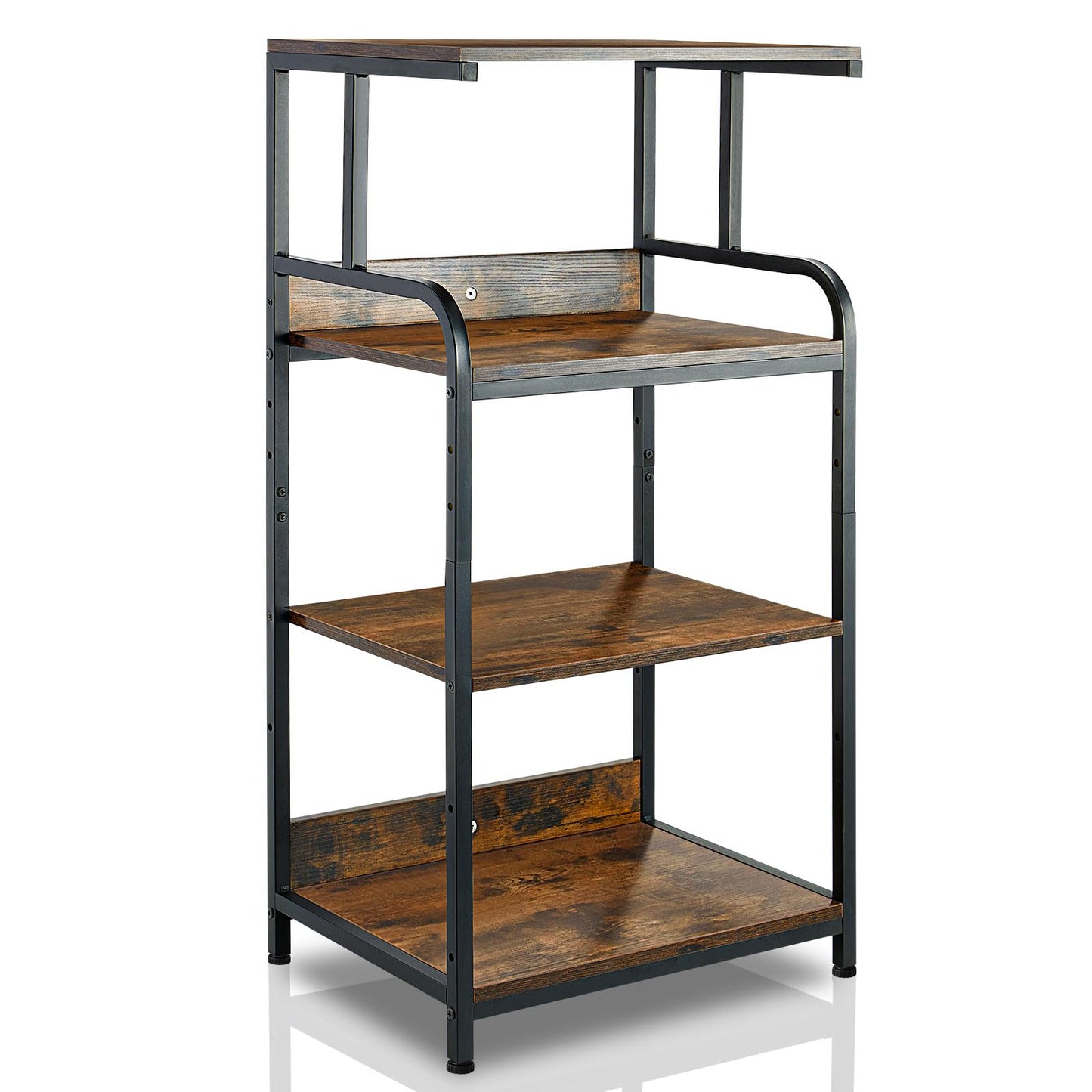 jarrvz 4-Tier Printer Stand with Adjustable Shelves and Wheels, Tall Printer Table with Storage for Home Office, Rolling Printer Cart for Small Spaces, Rustic Brown