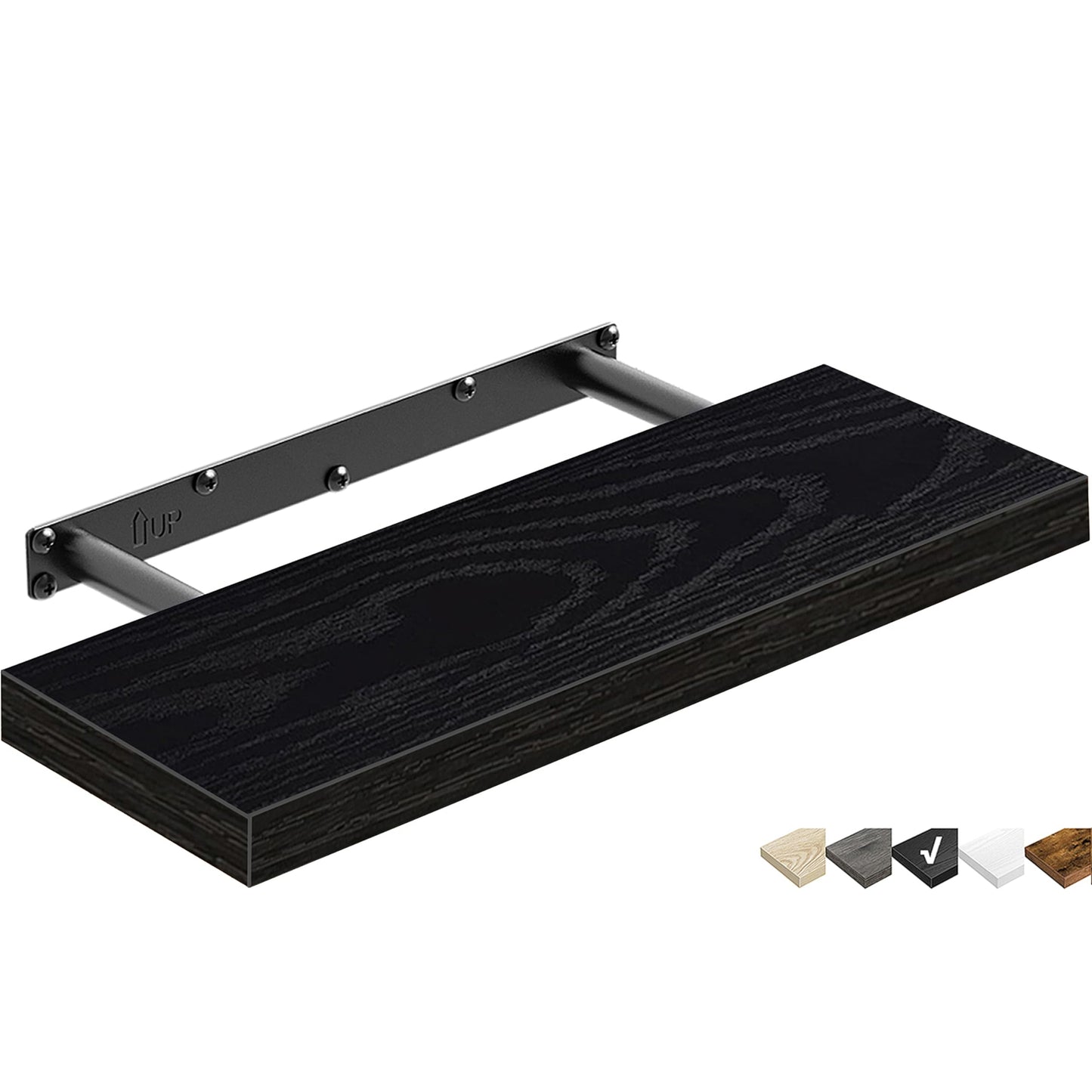 QEEIG Floating Shelf for Wall Bathroom Shelves Bedroom Kitchen Living Room Farmhouse Small Book Shelf 16 inch Set of 1, Black (015-B1)