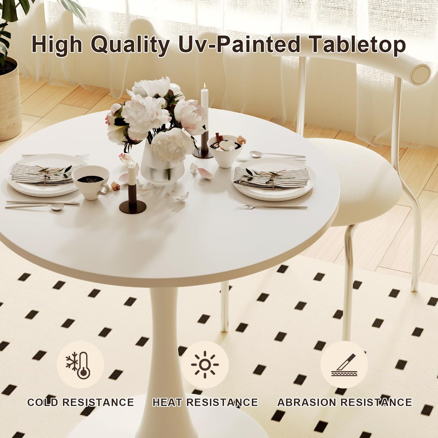 White Round Dining Table for 2 Person, 24 Inch Small Tulip Table with Pedestal for Living Room, Mid Century Modern Kitchen Tables for Office, Bistro, Pub, Bar, Wood Circle Cafe Tables,mesas de comedor