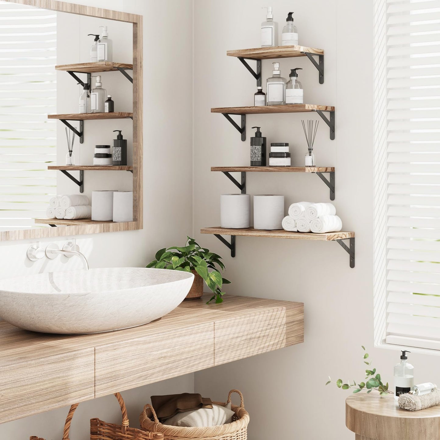 YGEOMER Floating Shelves for Wall Mounted Wall Shelves for Bedroom, Bathroom Storage, Living Room and Kitchen Farmhouse Decor(4 Different Sizes)