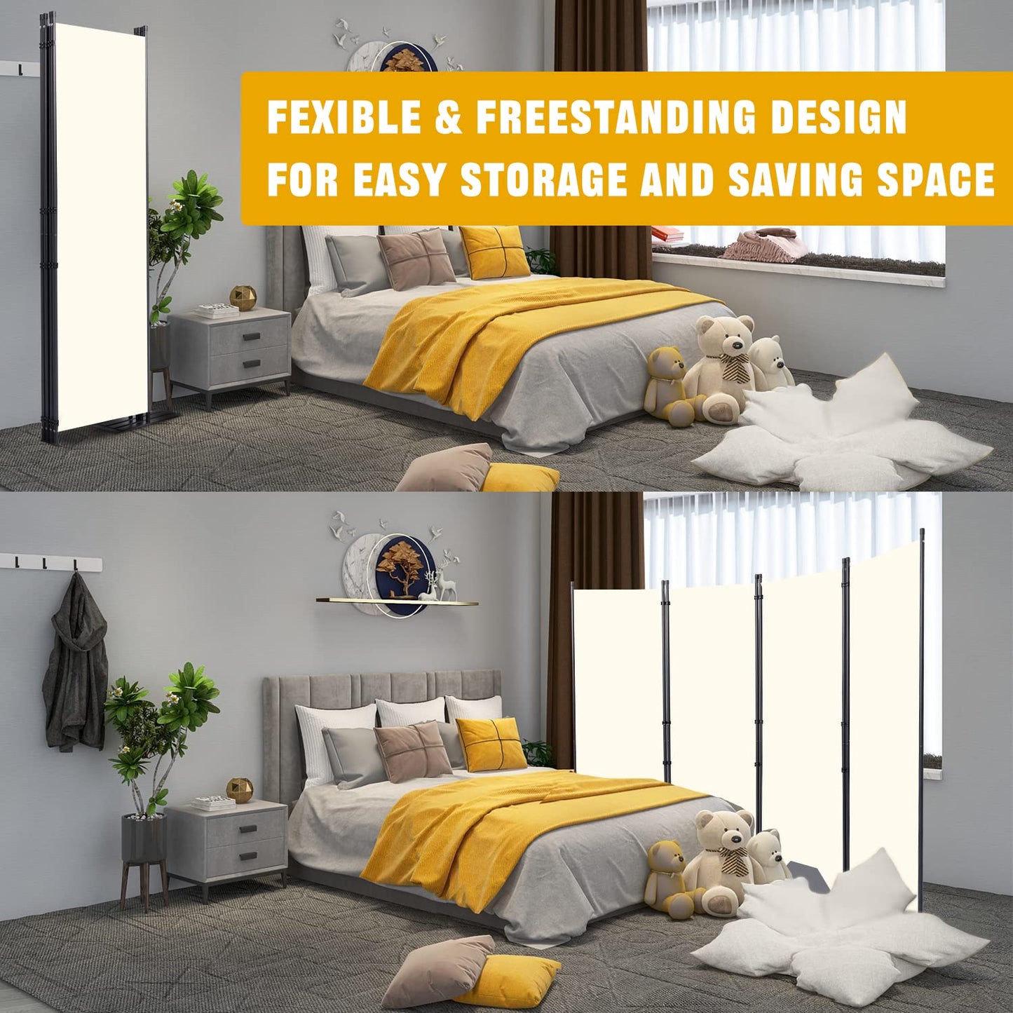 Room Divider 6FT Portable Room Dividers and Folding Privacy Screens, 88'' W Fabric Divider for Room Separation, 4 Panel Partition Room Dividers Freestanding Wall Divider Screen for Dorm Studio Office