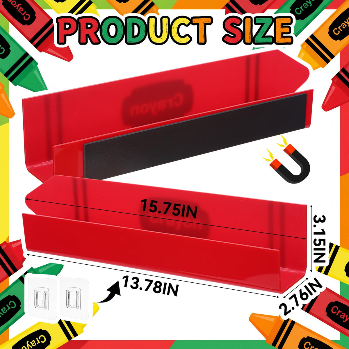 Sabary 4 Set 17 Inches Crayon Acrylic Magnetic Book Shelf for Whiteboard Crayon Classroom Decor Bearing Magnetic Books Display Holder for Teacher Classroom School Office