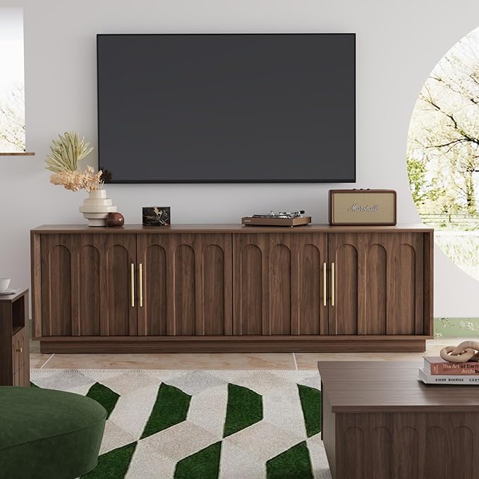 FORTUNETEC TV Stand for 75 Inch TV, Mid Century Modern TV Stand