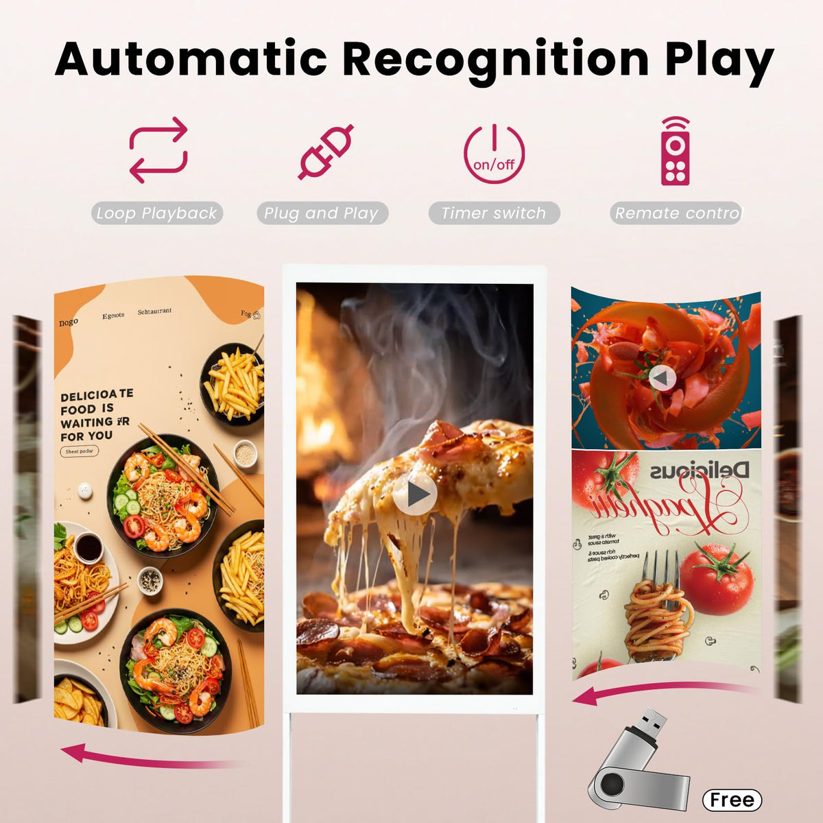 KEINONE 43" Digital Signage Display, 4K LCD Indoor Digital Signage Kiosk, Commercial Indoor Digital Signage, Floor Standing Advertising Player, USB WiFi Bluetooth Input, 4+32GB, Android 14.0 White