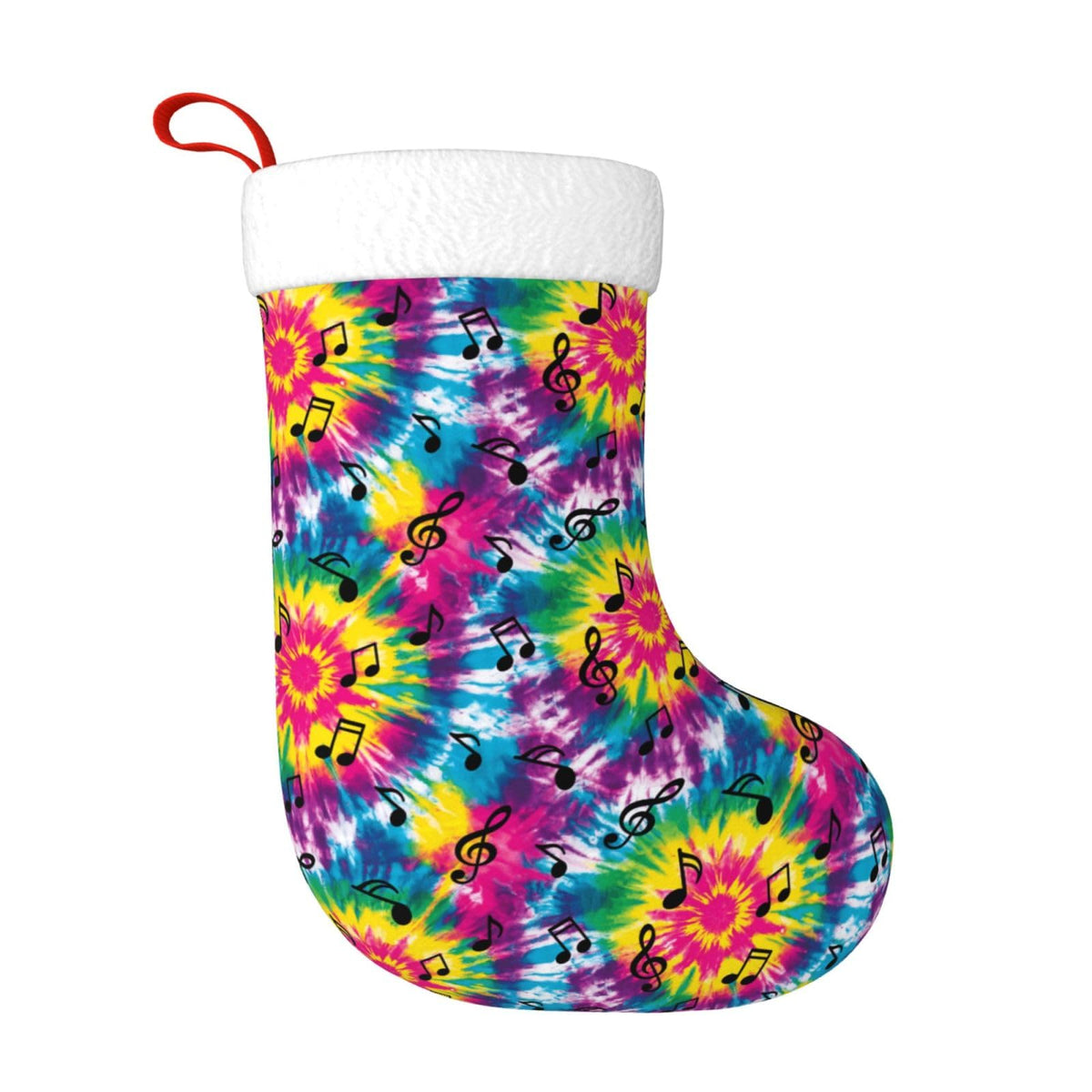 Athjunss Tie Dye Music Notes Christmas Stocking Large Xmas Holiday Party Decoration Fireplace Hanging Stocking