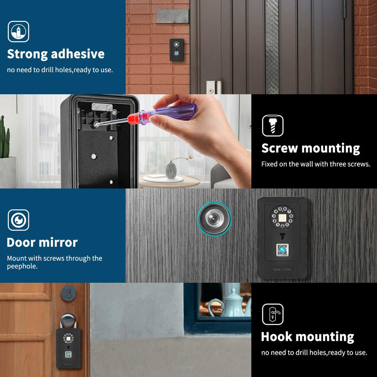 SFW New Smart Lock Boxes, Fingerprint Key Box Bluetooth Key Box with App Control & Passcode, Waterproof Wall Mounted & Door Hanging Security Lock Box (Fingerprint Unlock)
