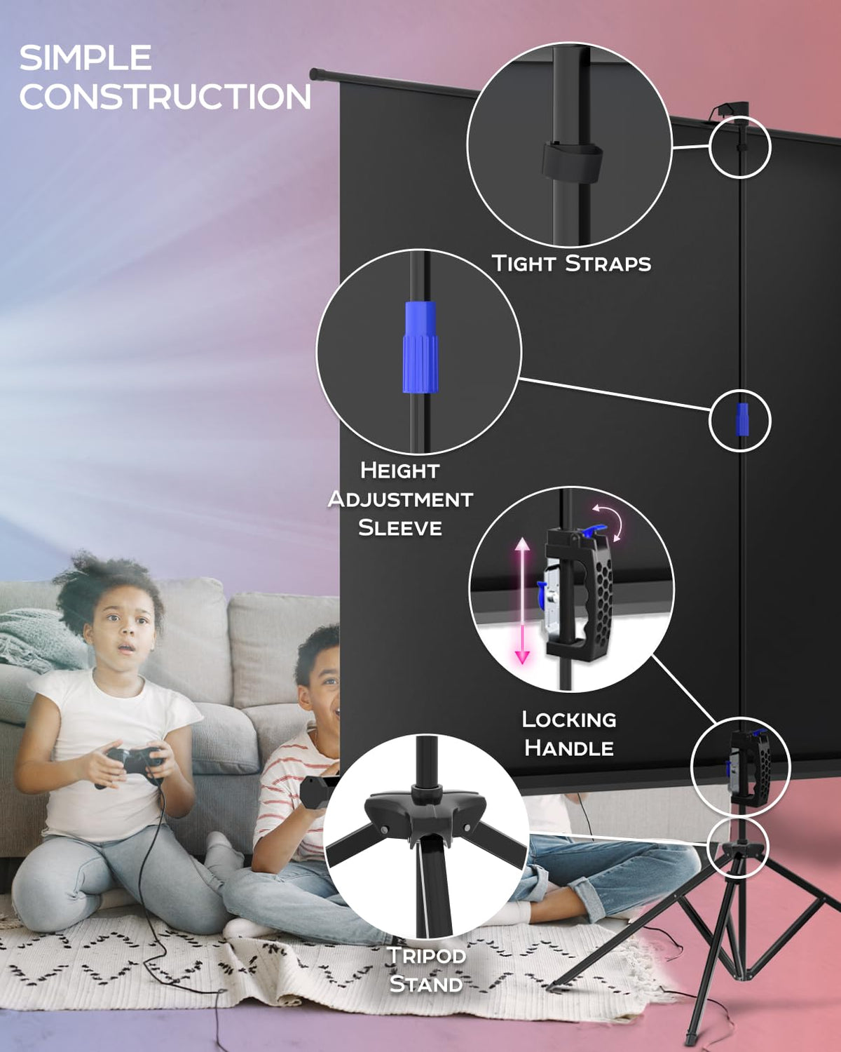 PropVue Projector Screen with Stand 120 inch - Indoor and Outdoor Projection Screen for Movie or Office Presentation - 4:3 HD Premium Wrinkle-Free Tripod Screen