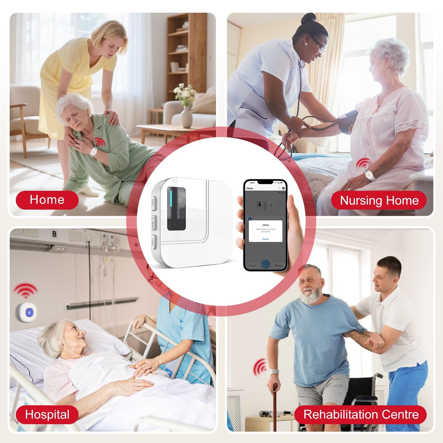CallToU Wi-Fi Wireless Caregiver Pager Call Button for Elderly at Home , APP Emergency Alert for Seniors, Patients, and the Disabled with 2 Call Button, 1 Watch Button, 1 Receiver (2.4GHz Wi-Fi)