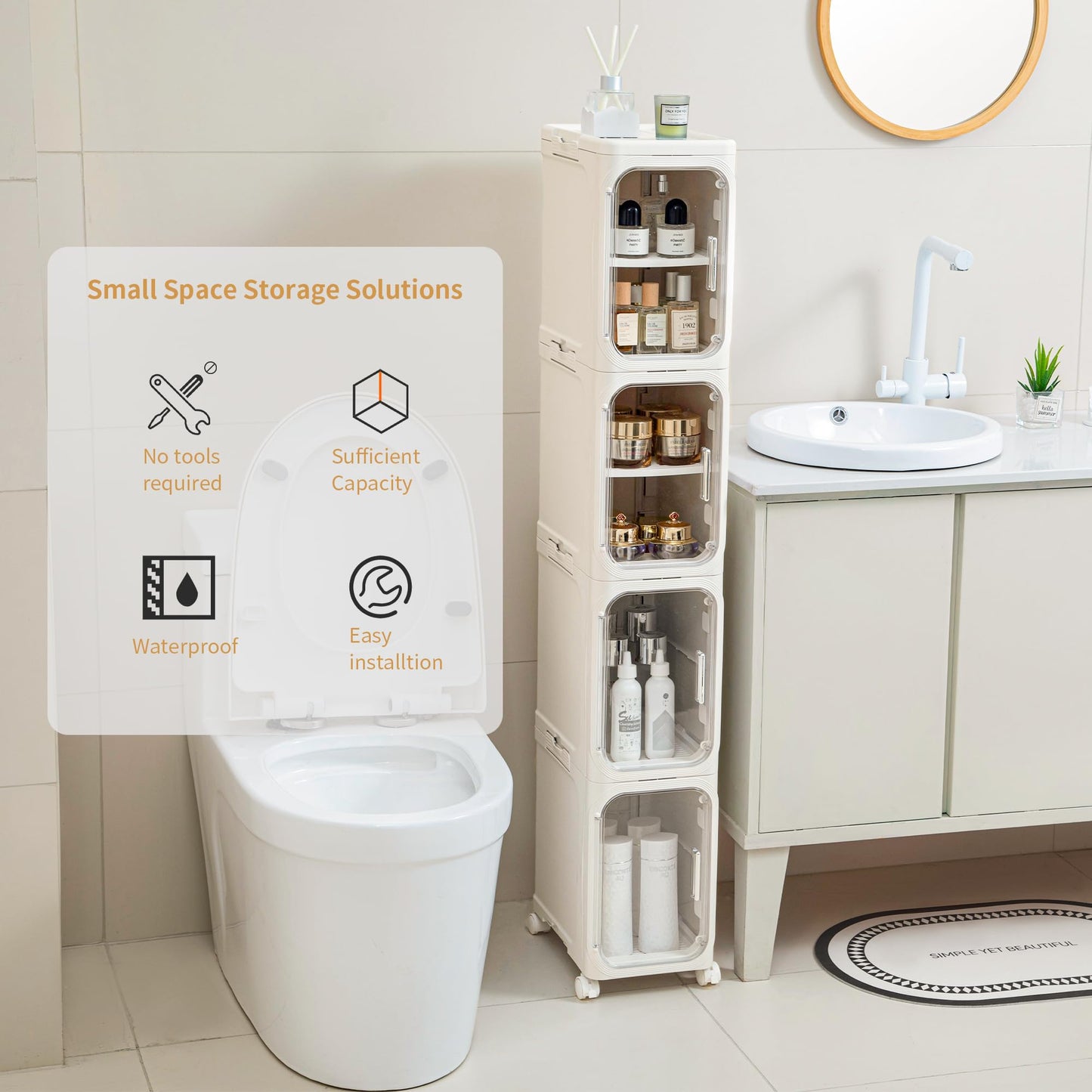Lifelongpal 2-Tier Slim Narrow Bathroom Storage Cabinet, Cream White
