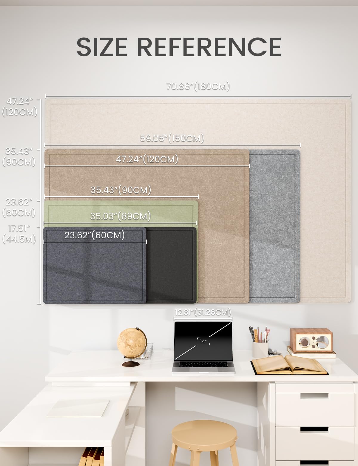 Fluxynara Bulletin Board, 23.6" x 17.5" Cork Board Alternative with 12 Safe Removable Adhesive Tabs, Foldable Felt Pin Board for Home Office, Classroom, Bedroom,Entryway for Walls—Olive Green