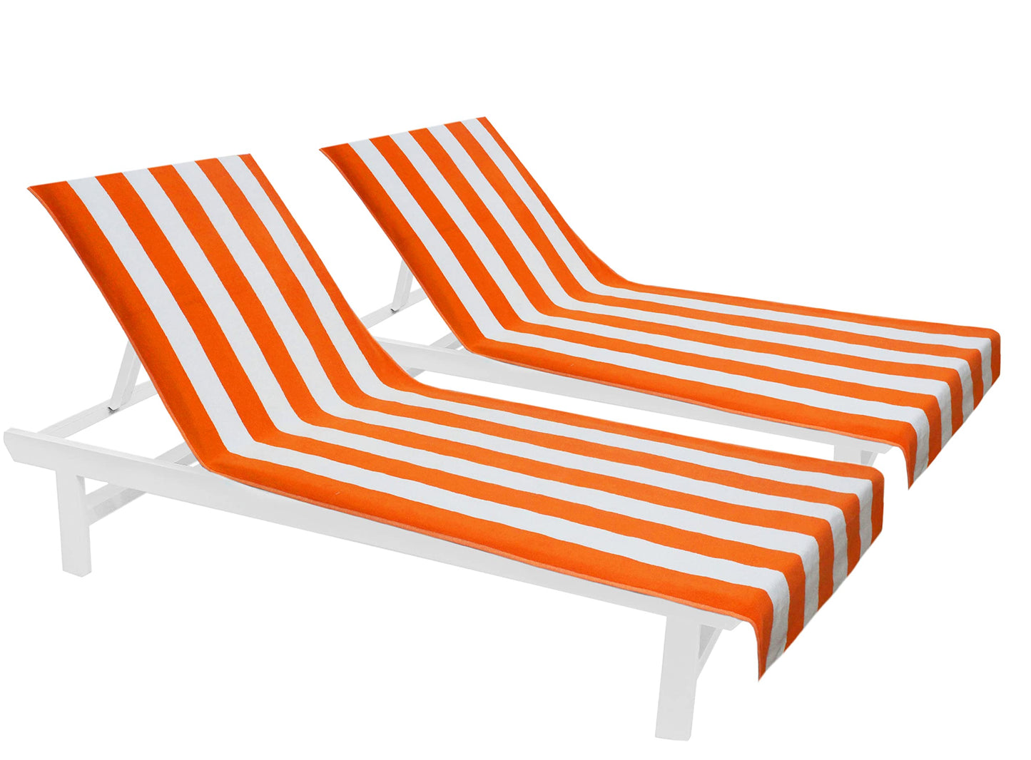 COTTON CRAFT Pool Lounge Chair Cover - 2 Pack - Chaise Beach Picnic Spa Towel - Cabana Stripe - Soft Premium Ringspun Terry Cotton - Oversized - 32 inch wide x 82 inch long with 7 inch Pocket – Orange