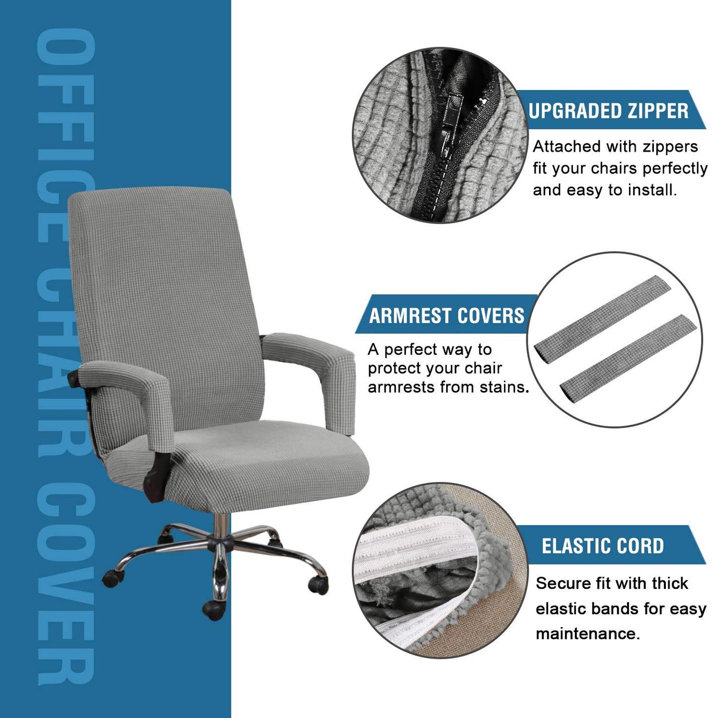 H.VERSAILTEX Stretch Office Chair Covers Jacquard Computer Desk Gaming Chair Covers Mid - High Back Universal Executive Boss Chairs Slipcovers Seat Cover Non Slip Thick Jacquard, Dove- Large