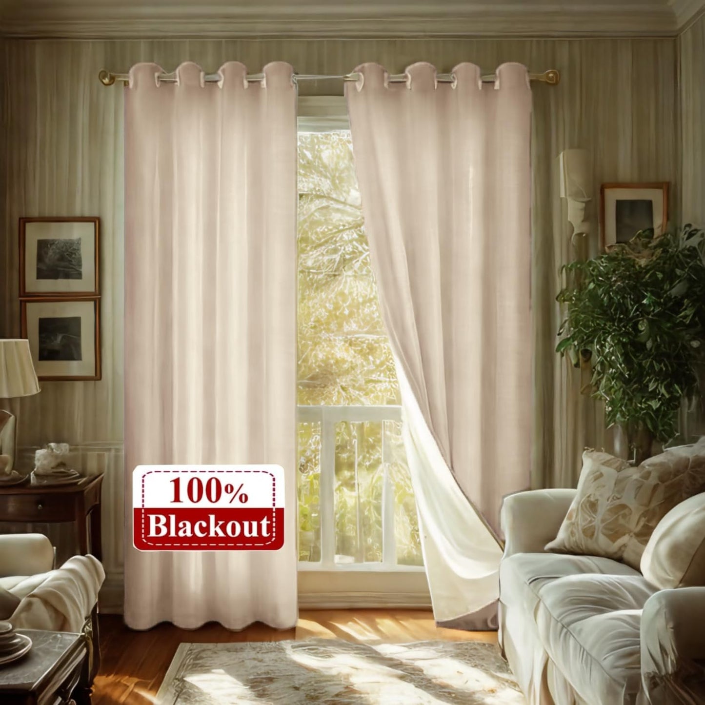 SMILETIME 100% Blackout Cream 52 x 84 in Long Velvet Curtains with Grommet, Thermal Insulated Super Soft Privacy Noise Reducing Velvet Curtains for Living Room Bedroom, 2 Panels